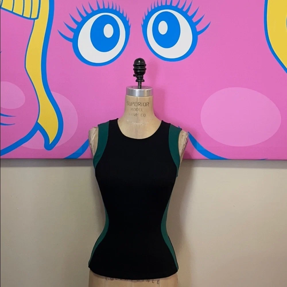 Intermix Black Green BodyCon Top - Picture 1 of 10